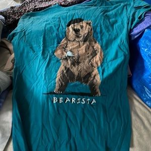 tultex Bearista Barista Funny Graphic T-Shirt Short Sleeve Teal XL